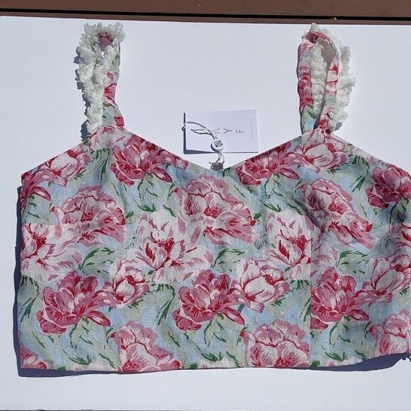 WAYF Tamera Floral Linen Tank Crop Top Sz L NWT - Picture 6 of 13